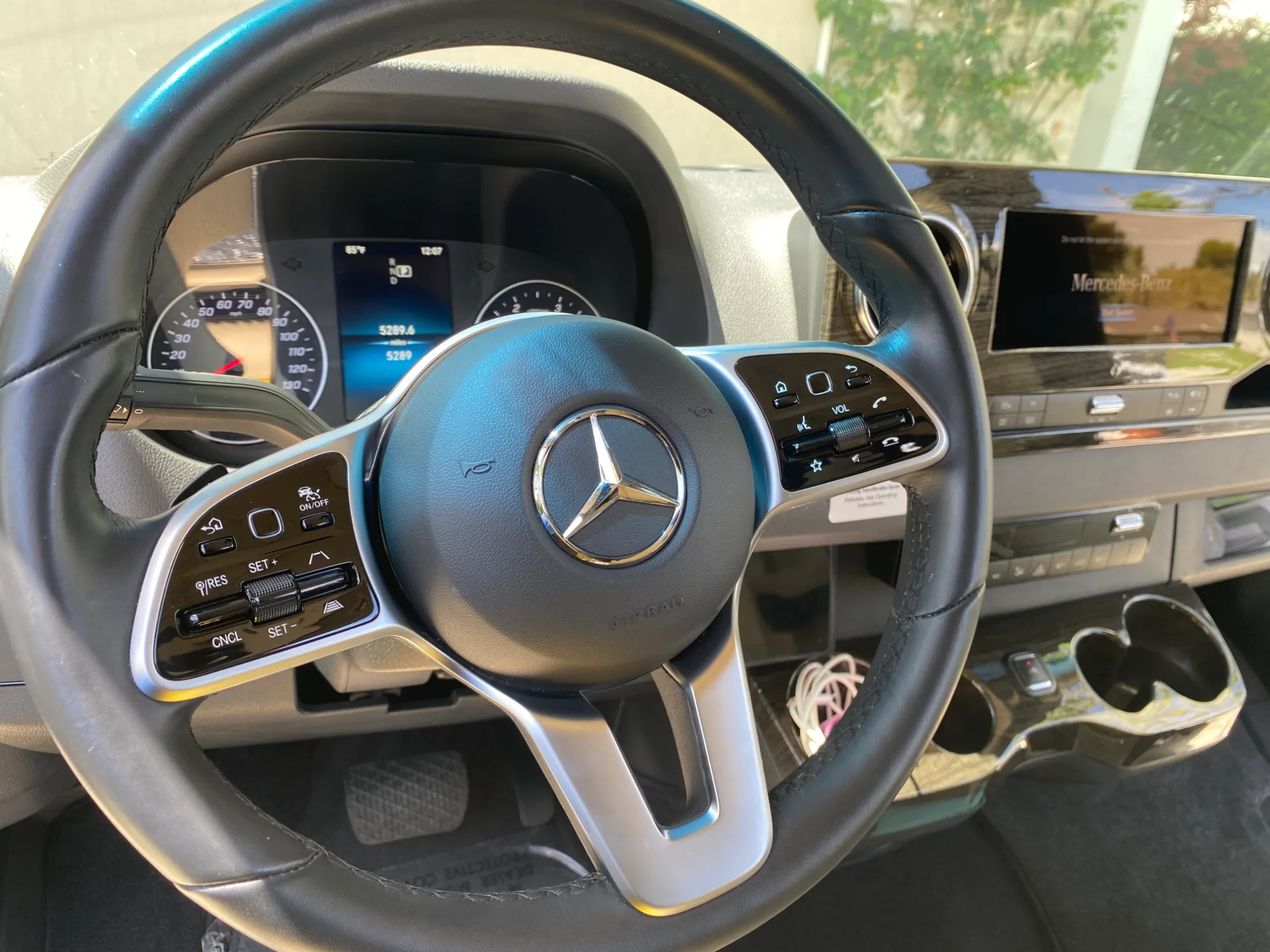 Instrument cluster and steering wheel.